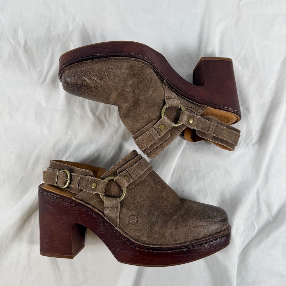 Born Gray Suede Platform Clogs Slingback Harness Mules Square Toe Casual Fall 9M - Picture 7 of 9